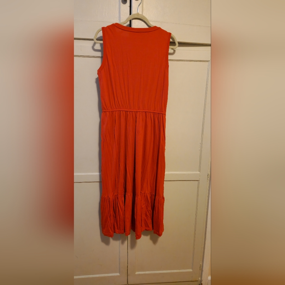 Wool& Grace midi tiered sleeveless dress coral red - Picture 2 of 12